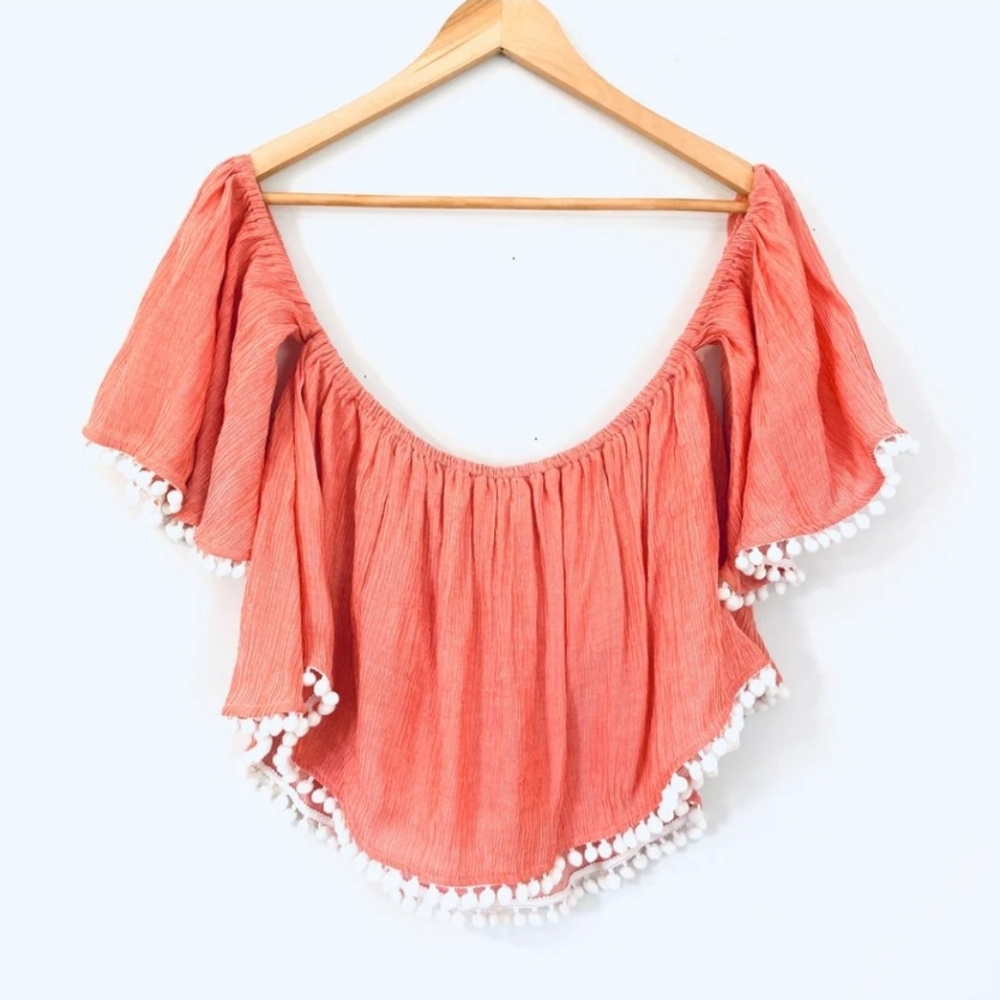 Gianni Bini off the shoulder blouse, Size L, Bright Peachy Pink-ish Orange